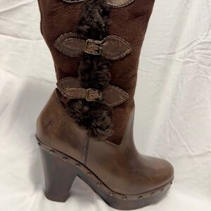 FRYE  ELLA brown leather boots with Shearling  upper 8.5